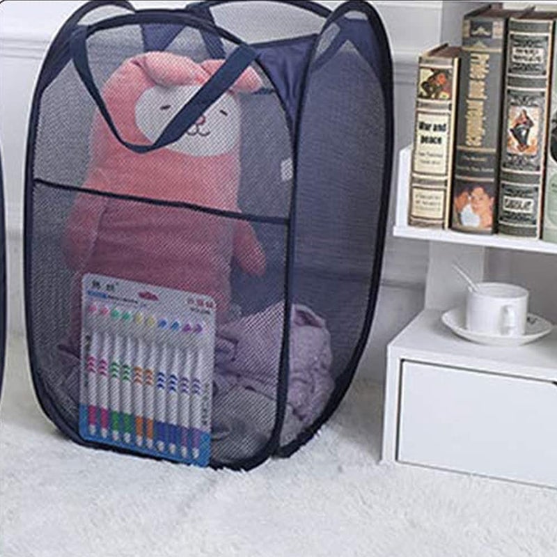 Buenod Pop up Laundry Hamper, Foldable Mesh Clothes Hamper for Kids Room, College Dorm or Travel, Collapsible Laundry Basket for Storage, Blue - Image 5